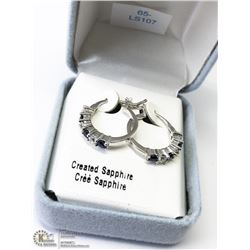 15) STERLING SILVER SAPPHIRE HOOP EARRINGS