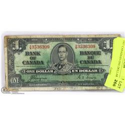1937 CANADIAN ONE DOLLAR BILL.