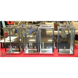 FOUR NEW LARGE GLASS PATIO LANTERNS STAINLESS