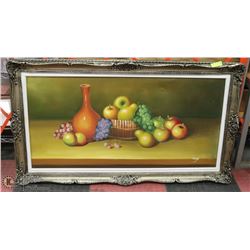 LARGE FRUIT BOWL OIL ON CANVAS FRAMED PICTURE