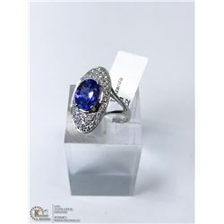 32) 14KT W. GOLD TANZANITE & CUBIC CRYSTAL RING