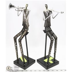 PAIR OF METAL MUSIC MEN FIGURINES PLAYING HORN