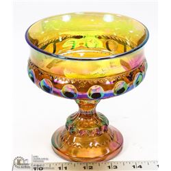 VINTAGE CARNIVAL GLASS PEDESTAL CANDY DISH -