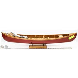 WOOD CANOE WITH FISH NET, 2 PADDLES & 2 FISHING