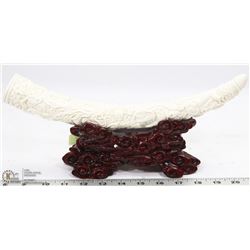 CARVED STYLE FAUX HORN ORNAMENT WITH STAND