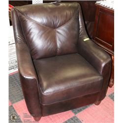 DARK BROWN LEATHERETTE 34" SOFA CHAIR.