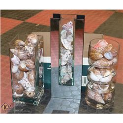 3 GLASS VASES WITH SHELLS