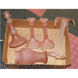 5 PC PINK GLASS CRISTALLIN SET MADE IN ITALY