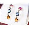 Image 1 : 42) 14KT GOLD SAPPHIRE & DIAMOND EARRINGS