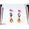Image 2 : 42) 14KT GOLD SAPPHIRE & DIAMOND EARRINGS