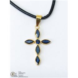 44) 18KT GOLD SAPPHIRE PENDANT NECKLACE