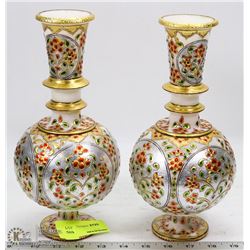 PAIR OF NATURAL STONE HANDPAINTED VASES
