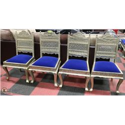 4 BLUE FABRIC  AND HEAVILY CARVED SILVER TONED