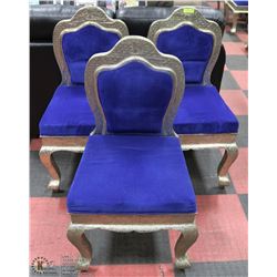 LOT OF 3 CARVED STYLE  SILVER TONE AND BLUE