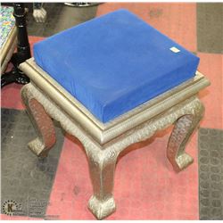 CARVED STYLE METAL BLUE FABRIC STOOL