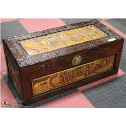 CARVED WOOD CHEST 16"X34"X14"H