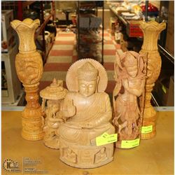 GROUP  OF 5 WOOD CARVED ORNAMENTS