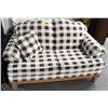 Image 1 : CHECKERED FABRIC 63" SOFA WITH ACCENT CUSHION.