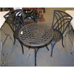 BISTRO TABLE AND 2 CHAIRS CAST IRON.