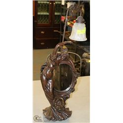 VINTAGE ORNATE LAMP WITH LADY & MIRROR.