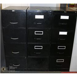 GROUP OF 3 BLACK 4 DRAWER FILING CABINETS