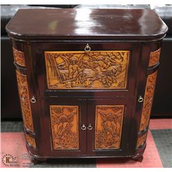 CARVED WINE CABINET/BAR WITH SIDE WINE GLASS