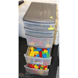 ROLLING 5 DRAWER CADDY FILLED WITH LEGOS DUPLO
