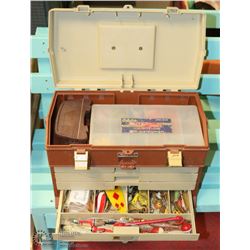 PLANO FISHING BOX FULL OF PLUGS, HOOKS, JIGS AND