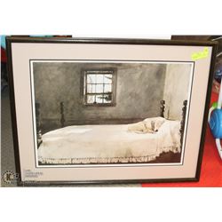 LARGE FRAMED PRINT "GRAMMA'S FEATHER BED"