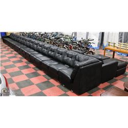 MASSIVE 17 SEATER BLACK LEATHER SOFA WITH 2 CHAISE