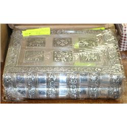 NEW JEWELLERY BOX CARVED SILVER TONE