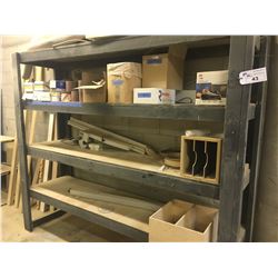 LARGE WOODEN RACK WITH ASSORTED CONTENTS