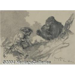 Frank Frazetta - Tarzan and Bolgani Illustration Original Art (1962).