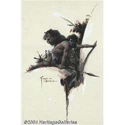 Roy G. Krenkel - Tarzan and Jad-bal-Ja Painting Original Art (undated).