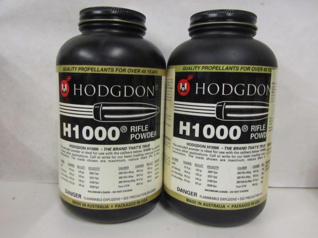 2 BOTTLES HODGDON H1000 SMOKELESS RIFLE POWDER