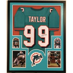 Jason Taylor Signed Dolphins 35" x 43" Custom Framed Jersey (JSA COA)