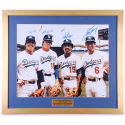 Dodger 22x25.5 Custom Framed Photo Signed by (4) with Ron Cey, Steve Garvey, Davey Lopes  Bill Russe