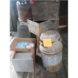 10 Gal. Milk Can, Wooden Boxes, Etc.