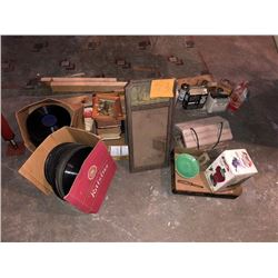 BUNDLE LOT: Vintage Movie Equipment, Records, 2 Lounge / Lawn Chairs, MORE
