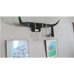 Cow Horns, 2 Framed Bird Illustrations