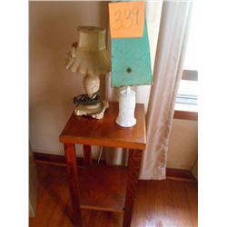 Wooden Stand w/ 2 Table Lamps