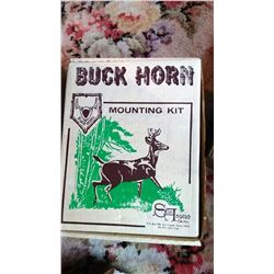 3 Box Lot: Pots, Pans, Plates, BasketsBuck Horn Mounting Kit, 3 Thermos Bottles, Antique Isaly's Box