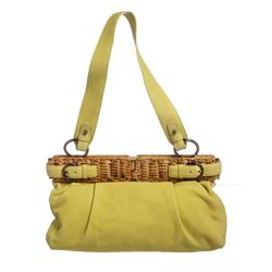 Salvatore Ferragamo Lime Green Leather Wicker Shoulder Bag