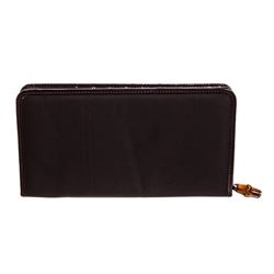 Gucci Brown Canvas Leather Bamboo Zippy Wallet