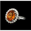 Image 1 : 6.19 ctw Mandarin Spessartite and Diamond Ring - 14KT White Gold