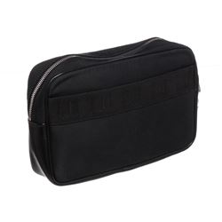 Dunhill Black Canvas Leather Zipper Dopp Toiletry Bag