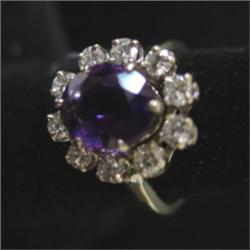 WHITE GOLD AMETHYST & DIAMOND RING