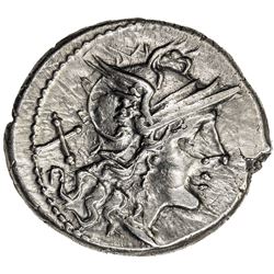 ROMAN REPUBLIC: Anonymous, ca. 211-206 BC, AR denarius (3.39g), Rome. VF