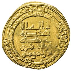 ABBASID: al-Muqtadir, 908-932, AV dinar (4.21g), Suq al-Ahwaz, AH318. VF