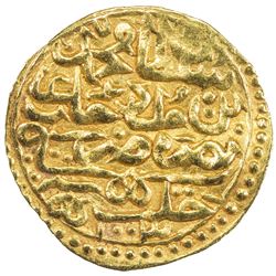 OTTOMAN EMPIRE: Mehmet III, 1595-1603, AV sultani (3.47g), Halab, AH1003. EF